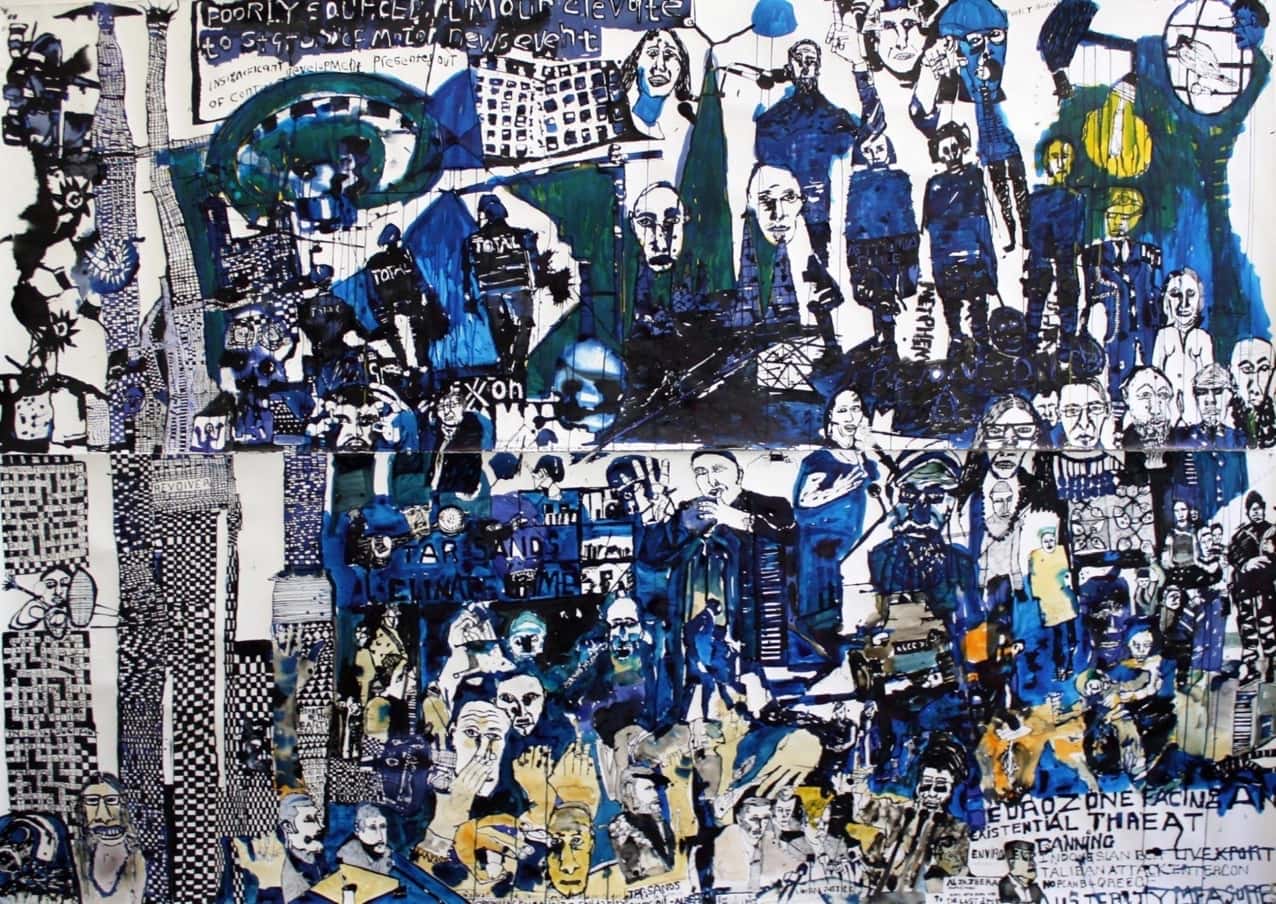 ‘Poorly Sourced Rumour’, 2011, ink on paper diptych, 230 x 325 cm overall