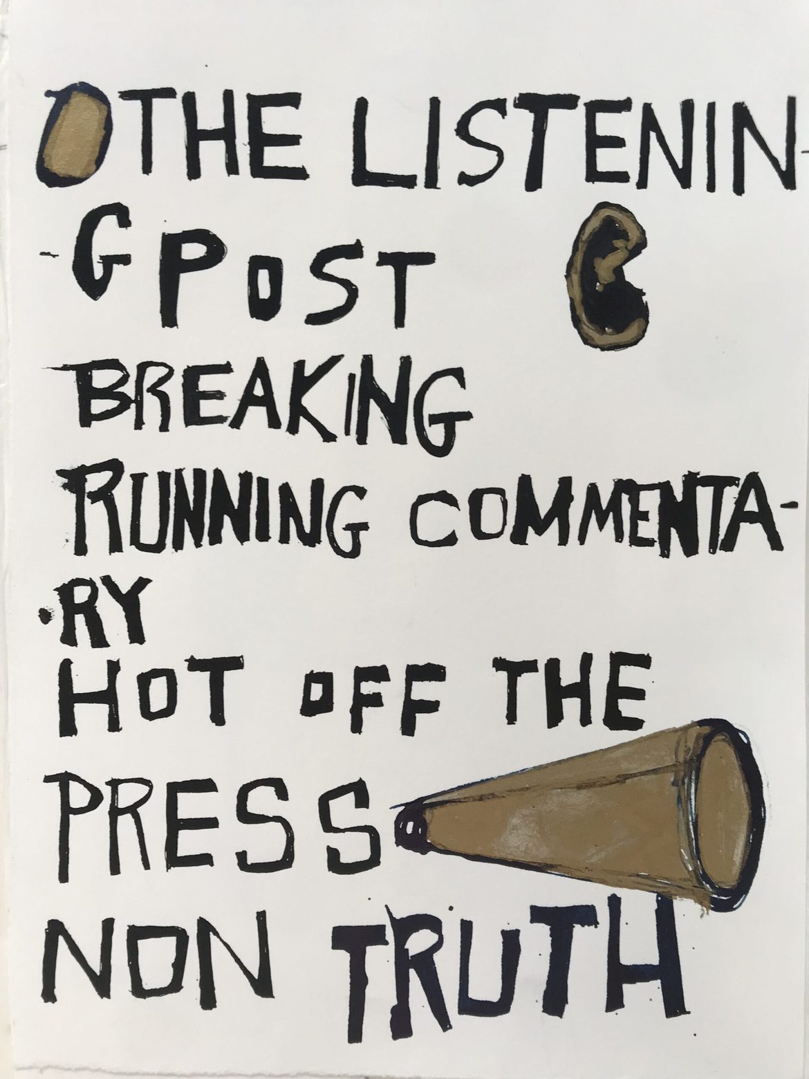‘The Listening Post’, 2017, ink on paper, 28 x 38 cm
