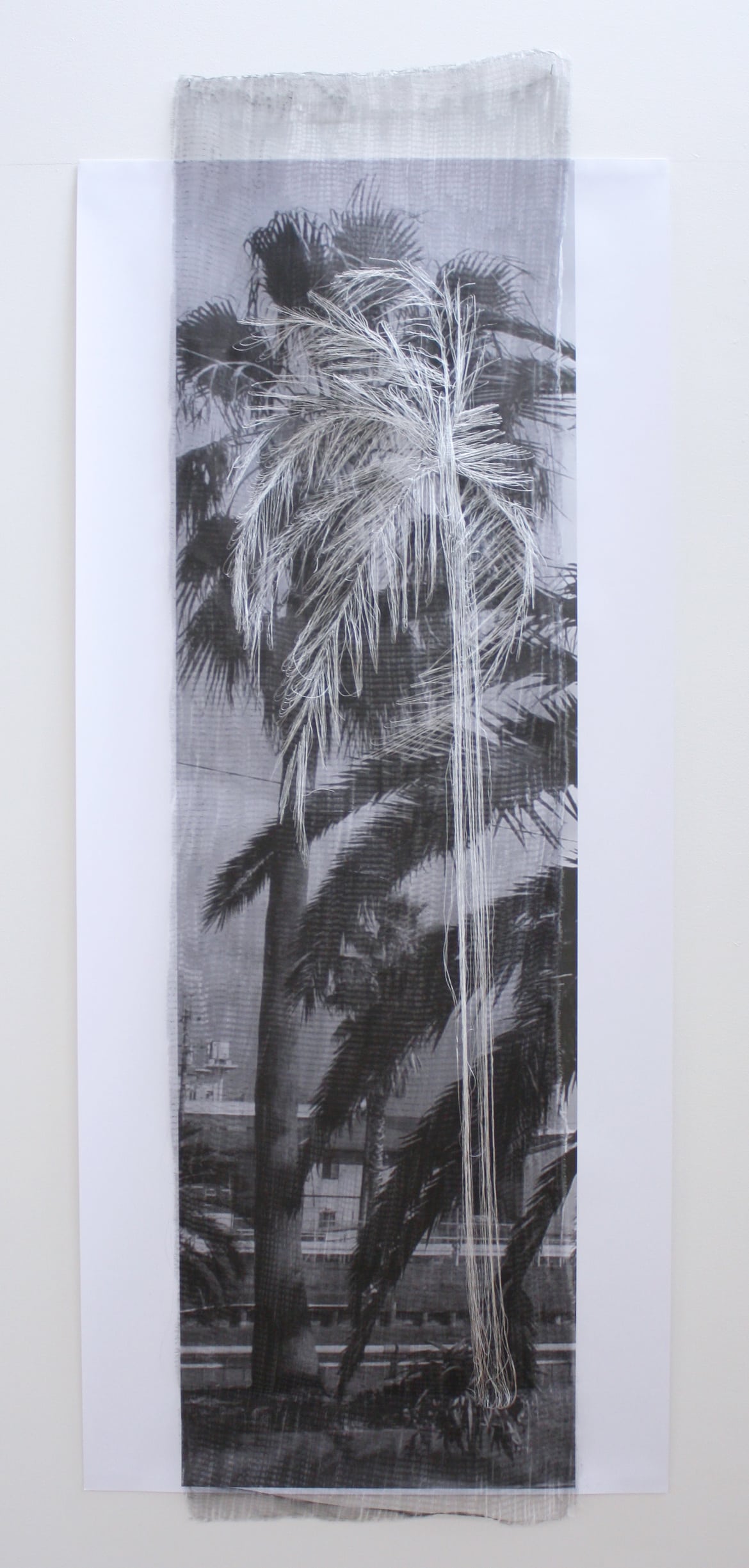 ‘They Were Still Alive in M City and N City’, 2012, print on cotton, Japanese silk thread, German synthetic cloth, 145 x 60 cm