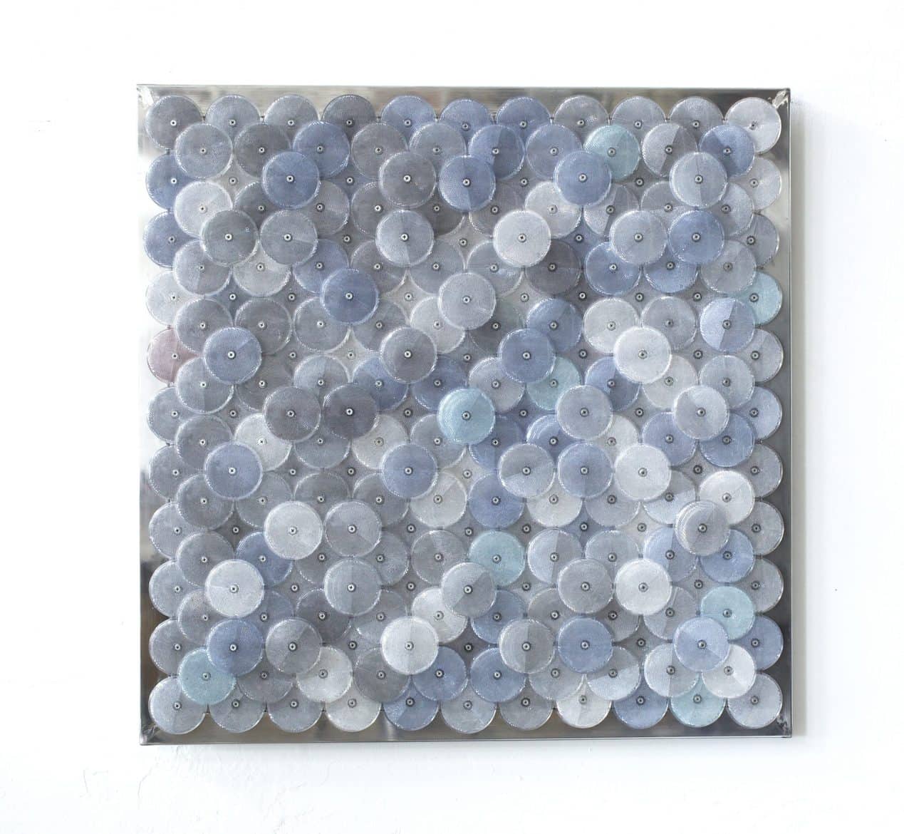 'Dust (grey)', 2019, customised corner reflectors, polished aluminium, 97 x 97 cm