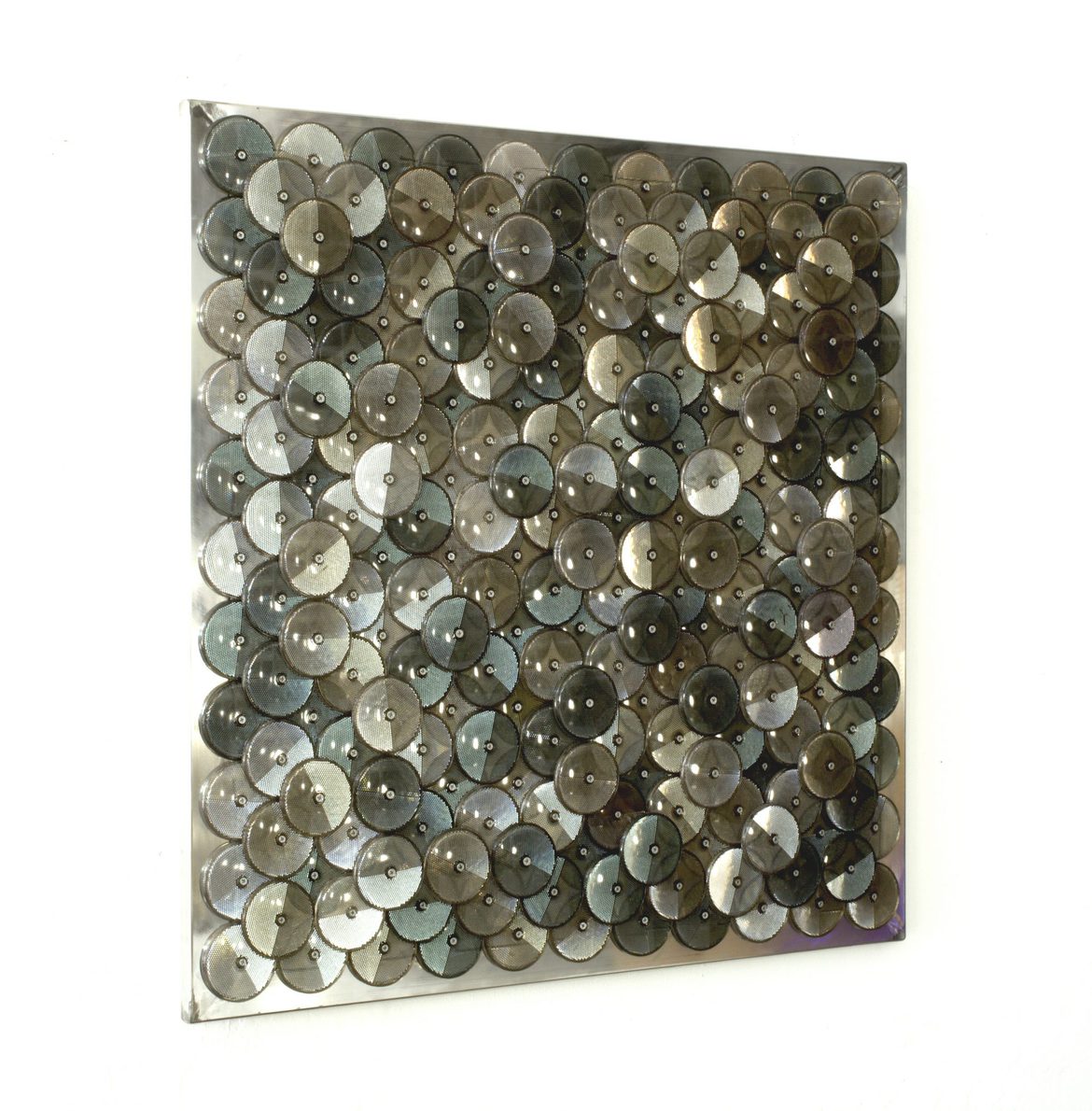 'Dust (dark stone)', 2019, customised corner reflectors, polished aluminium, 97 x 97cm
