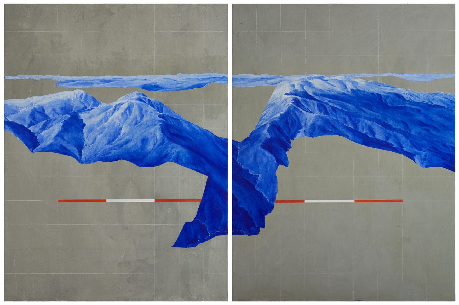 'Weizmann Experiment (You are Here), 2019, oil and concrete on board, diptych, 120 x 180 cm overall