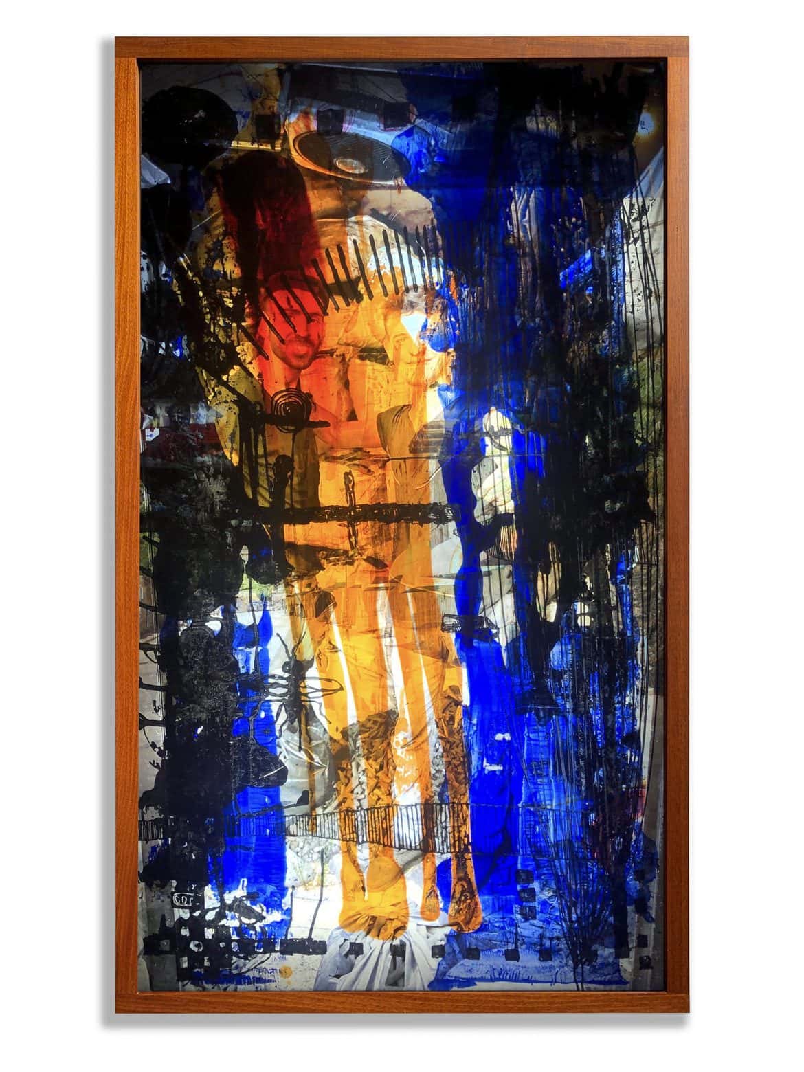 'Corona Jihad’, 2020, mixed media on translucent film with face-mounted photographic image on acrylic in framed light box,140 x 80 x 11 cm