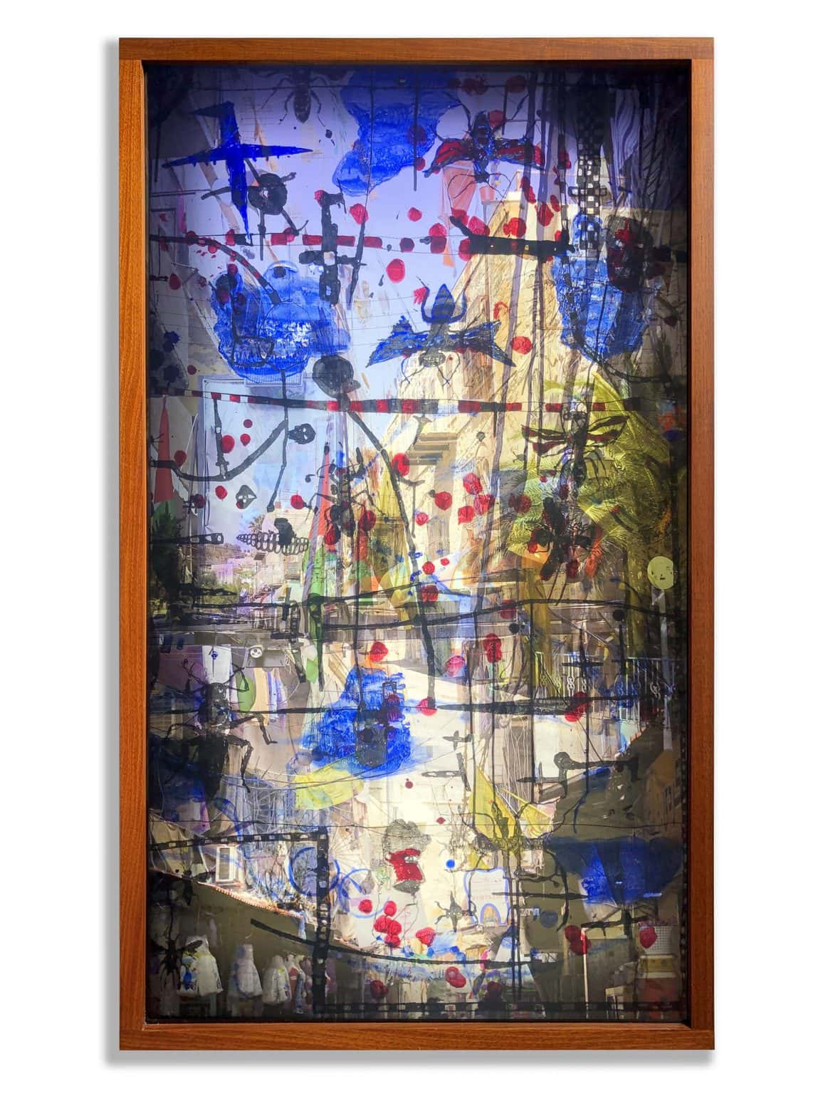 ‘Shuhada Street’, 2020, mixed media on translucent film with face-mounted photographic image on acrylic in framed light box, 140 x 80 x 11 cm
