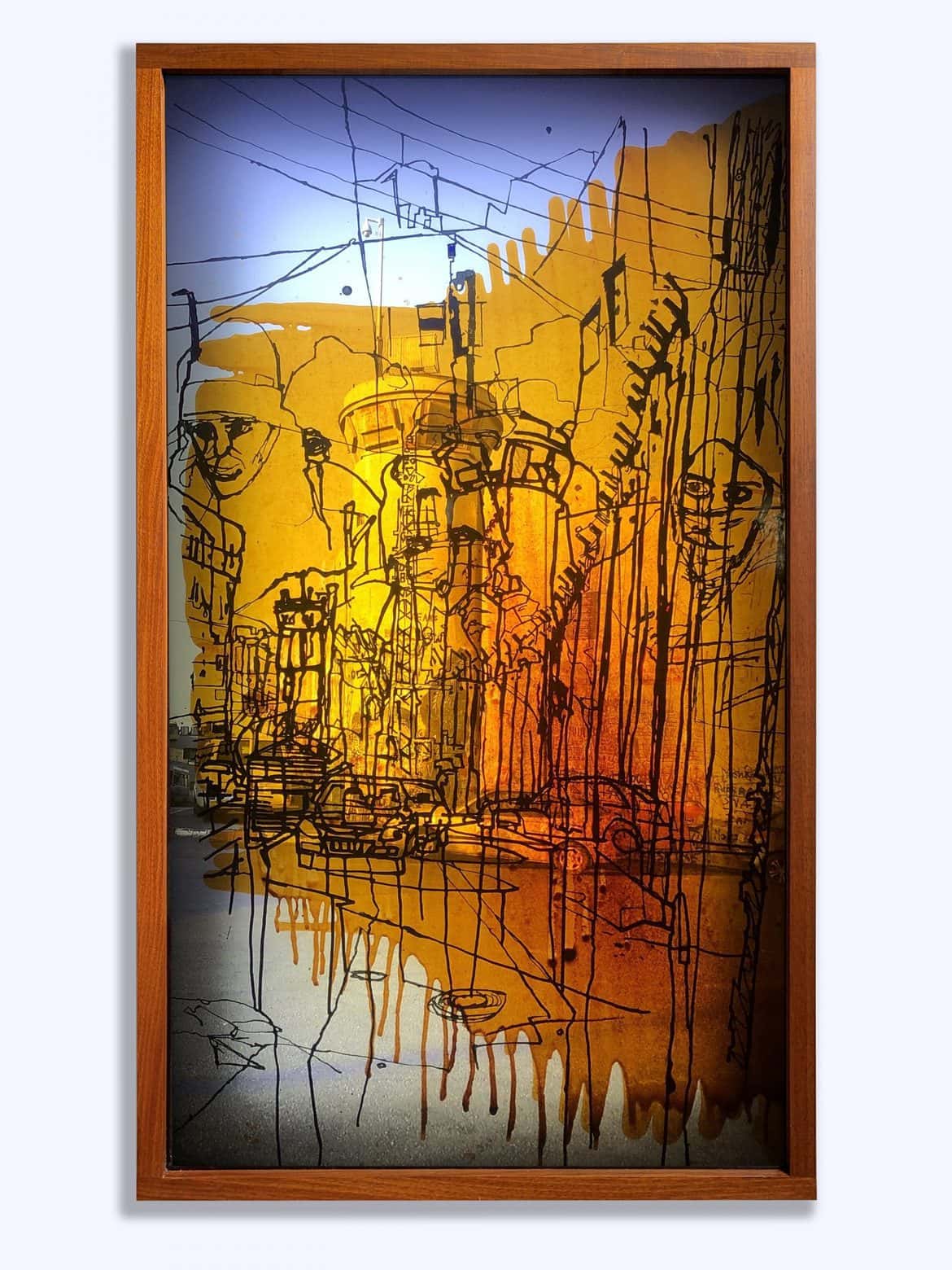 ‘Bethlehem’, 2020, mixed media on translucent film with face-mounted photographic image on acrylic in framed light box,140 x 80 x 11 cm (straight)
