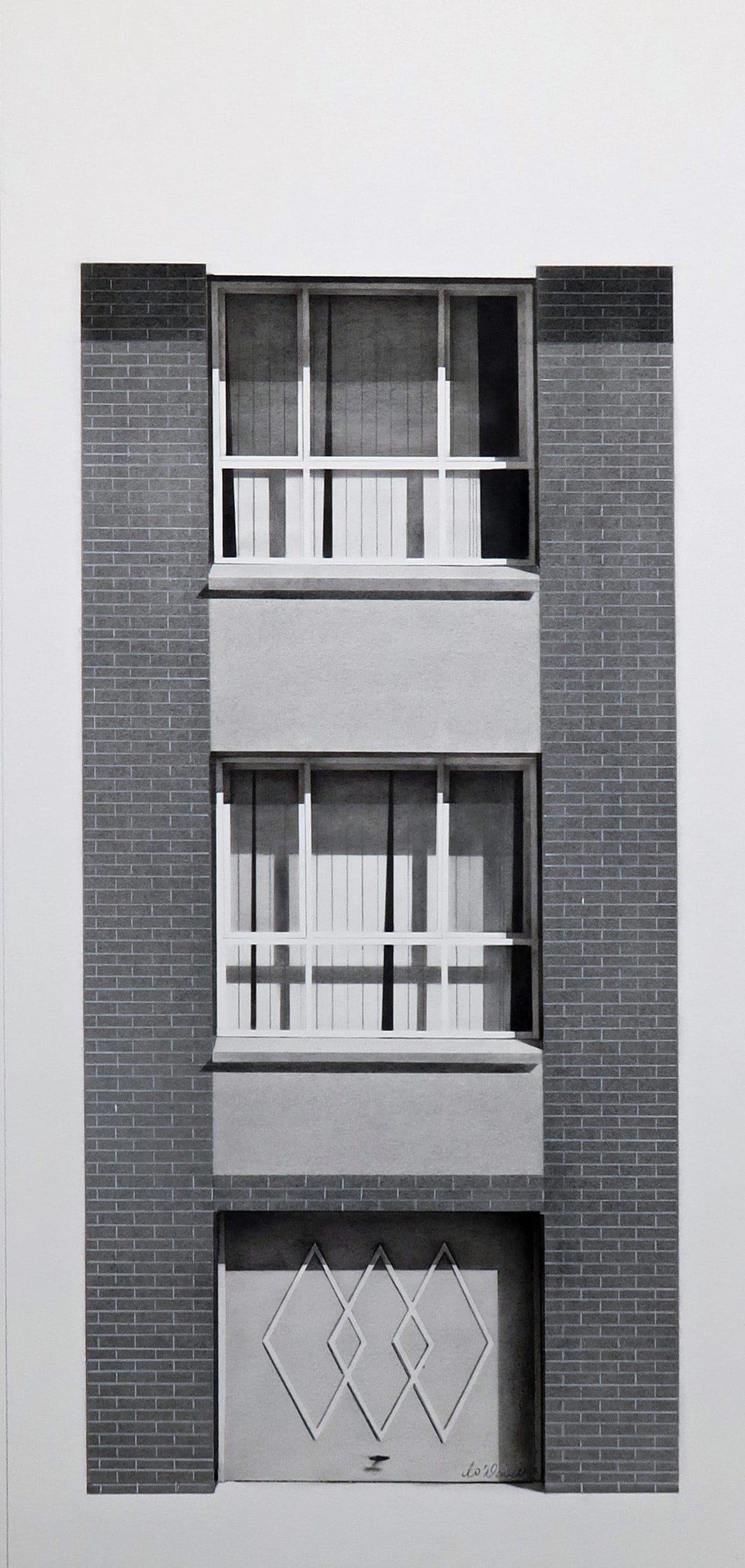 'Bigge Court', 2022, charcoal and graphite on paper, 62 x 34, framed