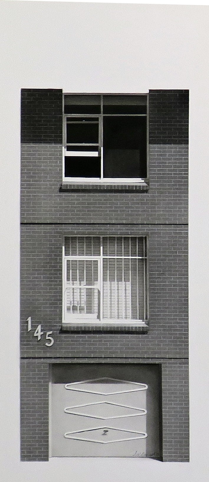 'Unit #145', 2022, charcoal and graphite on paper, 63 x 24, framed