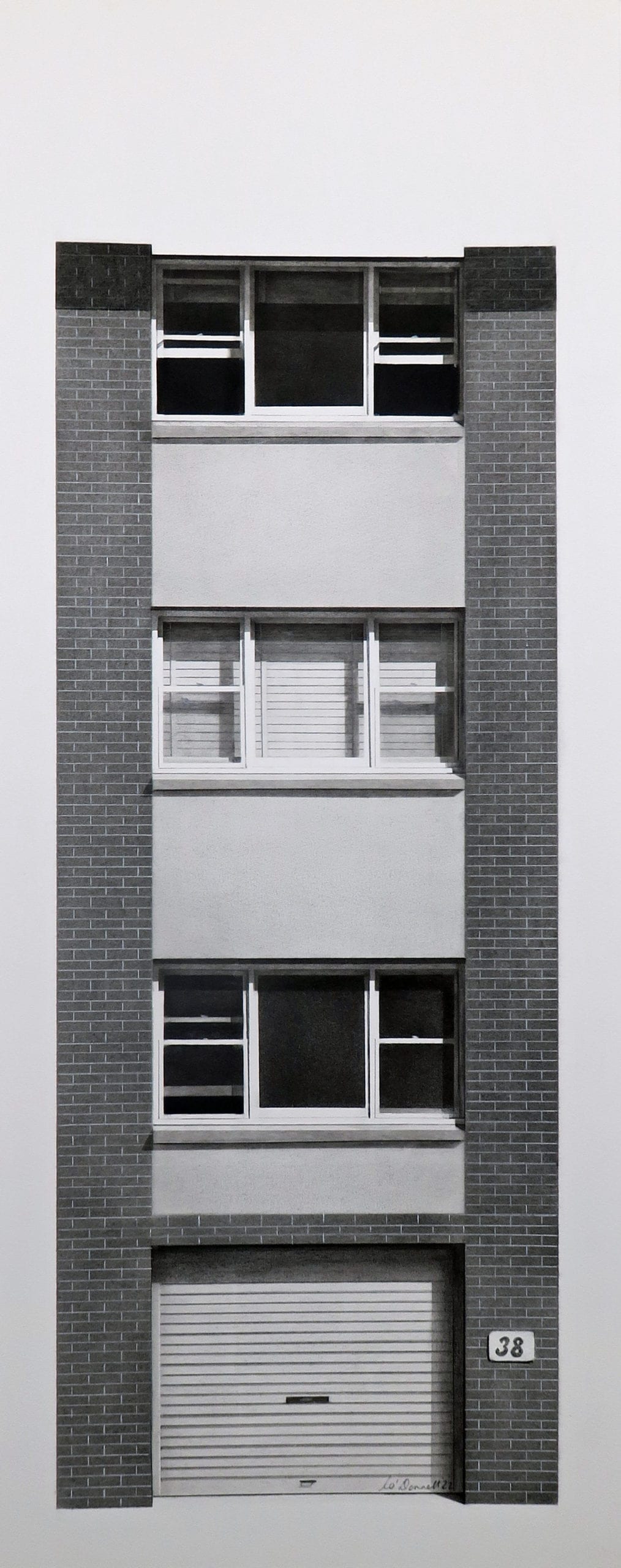'Unit #38', 2022, charcoal and graphite on paper, 82 x 35cm, framed
