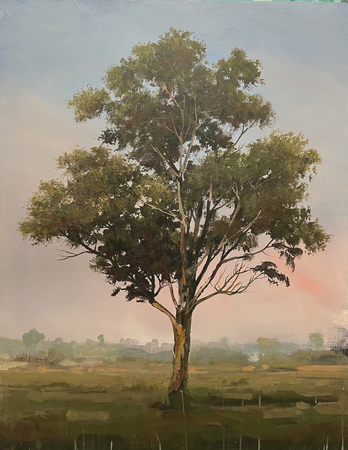'Eucalyptus I', 2023, acrylic and epoxy on board, 122 x 91 cm