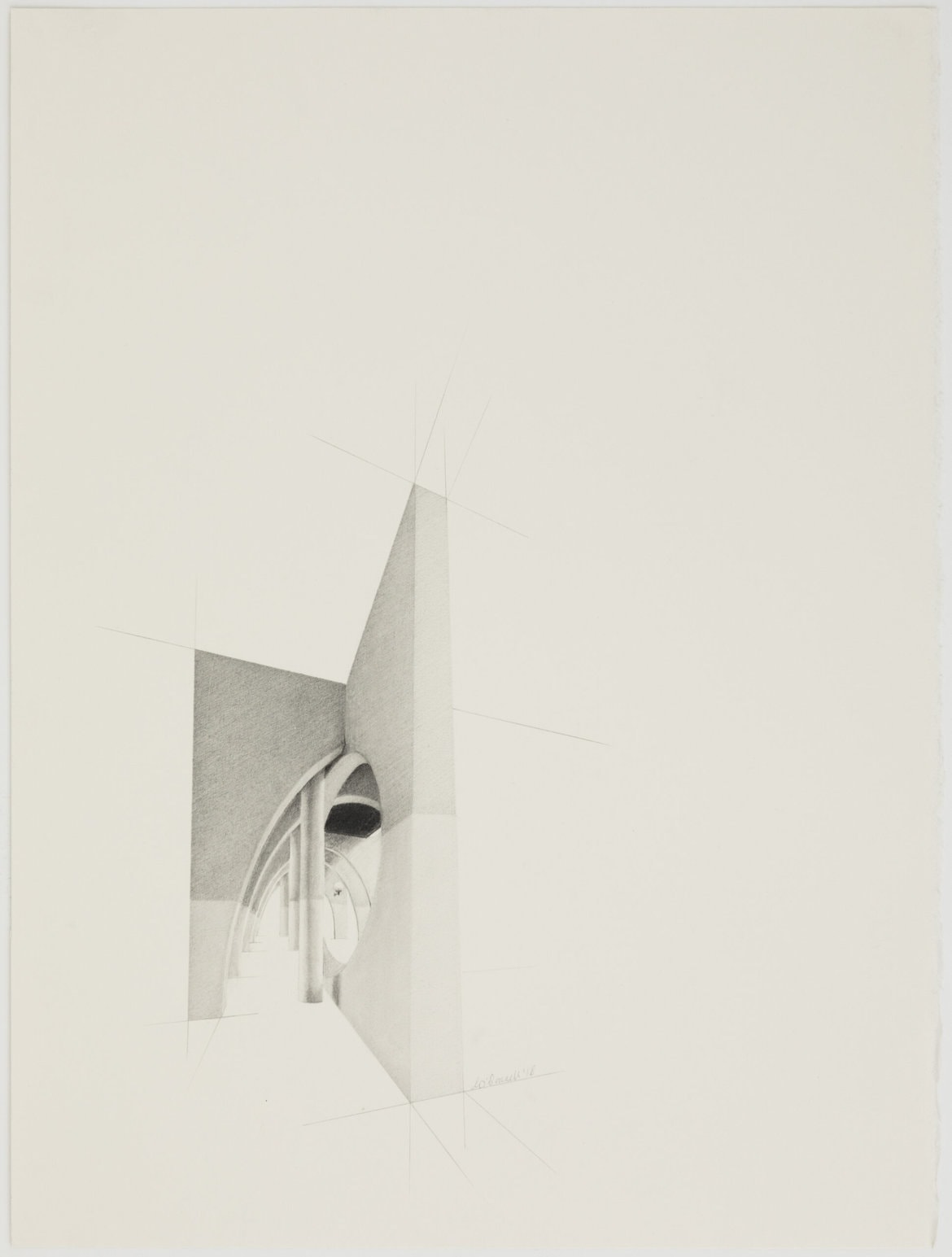 ‘Cité Spinoza, Paris #6’, 2018, pencil on paper, 46.5 x 36.5 cm, framed with museum glass