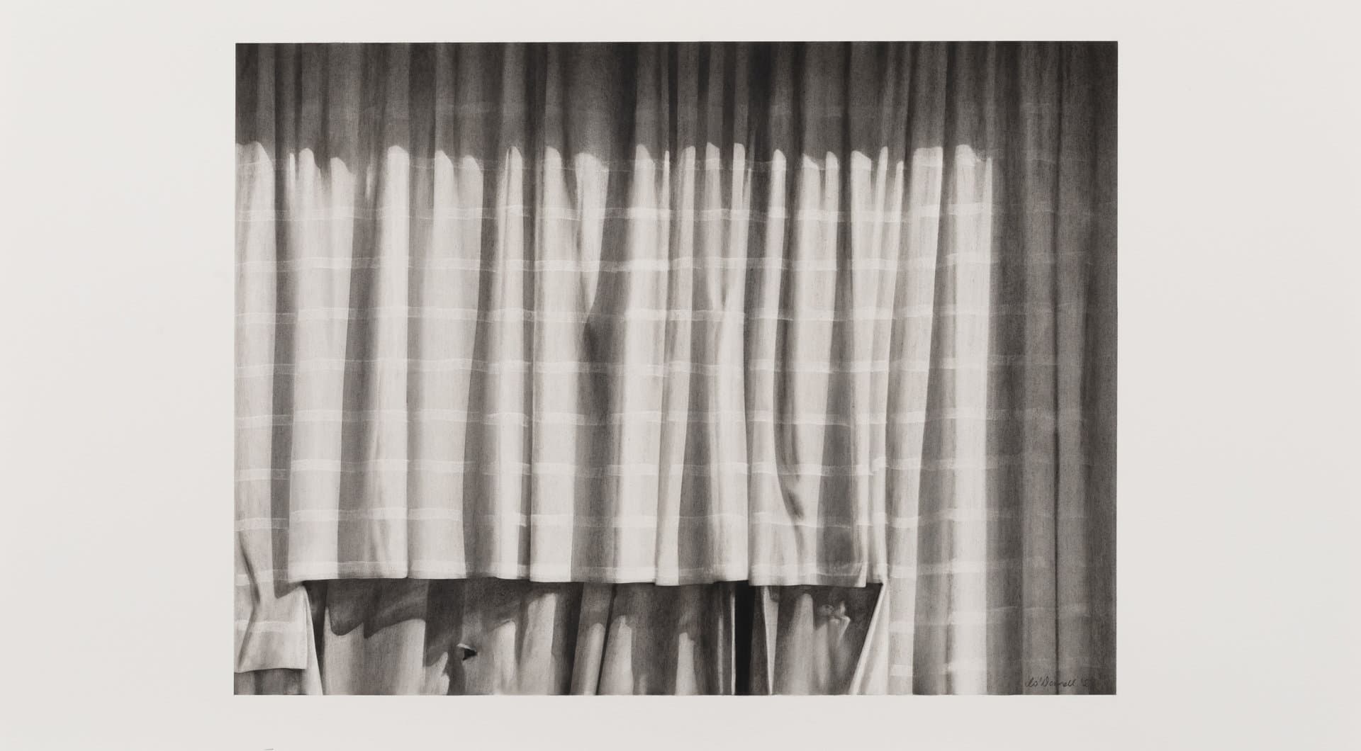 ‘Striped Curtains’, 2023, charcoal on paper, 42 x 77 cm, unframed