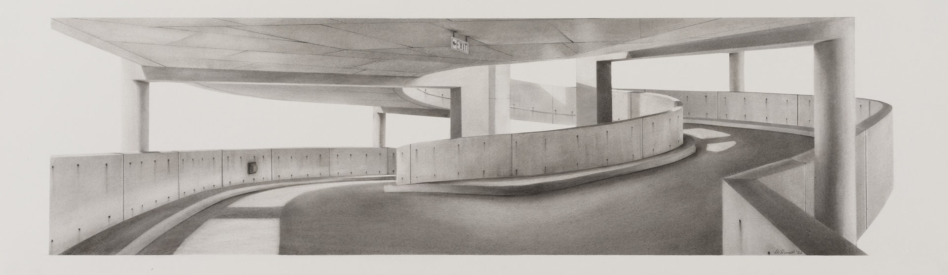‘Exit #2’, 2023, charcoal on paper, 36 x 102 cm, unframed