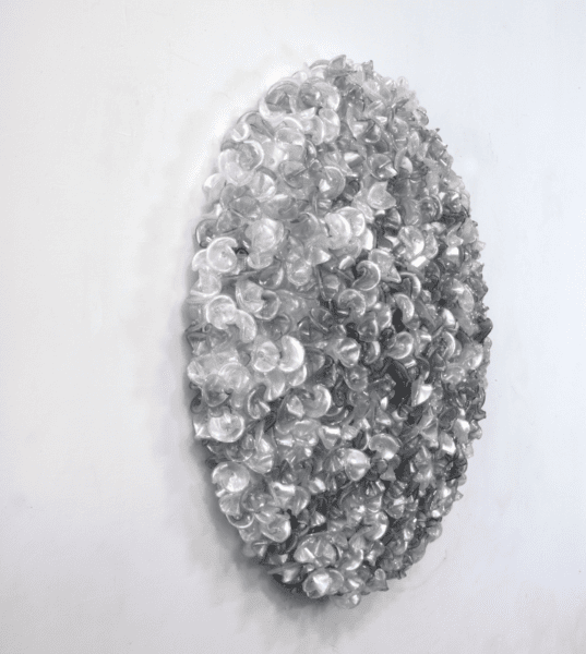 Dani Marti, 'Pointless - Blanc Cendrós', 2022, customised reflectors, glass beads on aluminium frame